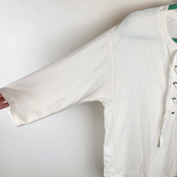 Madewell Cream Libra Lace Up Tee 3/4 Sleeve Top sz M Flawed - Picture 4 of 12